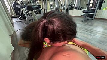 Risky gym sex with hot cum swallowing! Can't believe we did it!