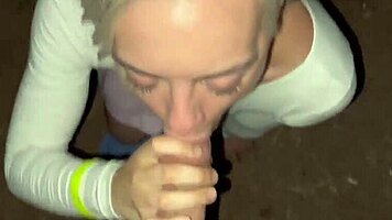Girlfriend gives outdoor blowjob and drains cum