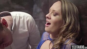 Blonde GF Gets Assfucked And Blows In Public Bathroom