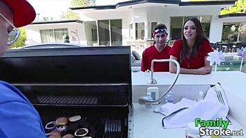 outdoor holiday fucking with stepfamily in america, big tits milf involved