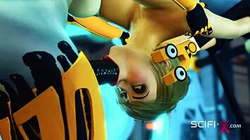 Sci-Fi BDSM Cuffed Hottie and Shemale Android Fucked in Lab