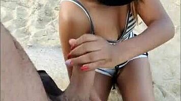 Latina enjoys blowjob on beach leading to anal sex