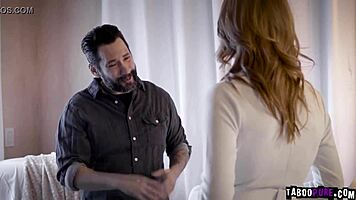 boyfriend asks redhead teen 18+ to comfort lonely dad with a lick