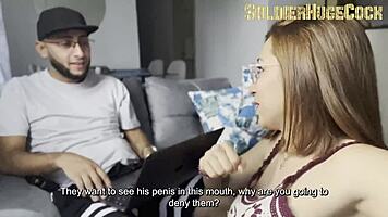 While my friend's slut sucks my cock, mabella craves it too, giving incredible blowjob with riding and squirting