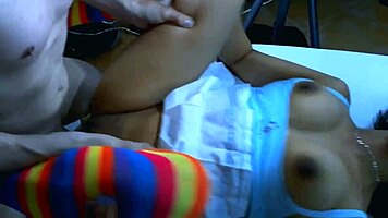 Teen Girl Rubs Against Boy on Narrow Stairs