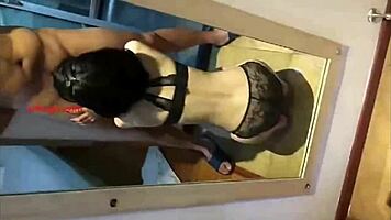 Uncensored asian teen with big tits gives blowjob to skinny chinese guy