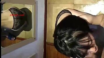 Uncensored asian teen with big tits gives blowjob to skinny chinese guy