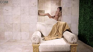 Hot sexy woman rubs herself against wall in wild frenzy!