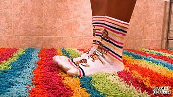 Keeani's little 18+ socks intrigue with shaved feet.