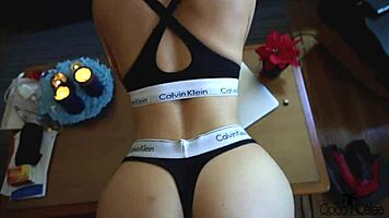 Fit Amateur Teen 18+ in Calvin Underwear Banged Hard on Table. Cum Sprays Her Perfect Ass POV HD!