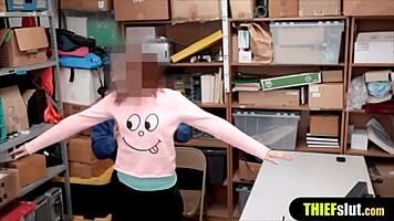 Hot teen shoplifter caught, pays with rough pussy fuck.