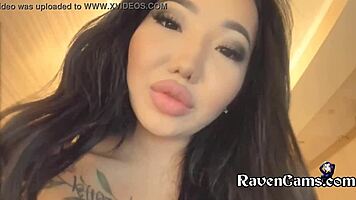 Cute exotic Asian girl with gorgeous lips in homemade video