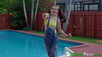 Tiny teen 18+ Kandi Quinn’s pussy smashed by huge cock in garage! Wow!