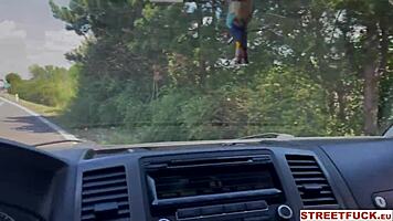 Hot hitchhiking pornstar Alyssa Bounty thanks driver with squirting