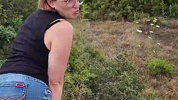 Petite amateur gives blowjob exhibition in nature during trip to Cyprus