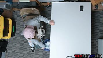 security guard catches tiny teen stealing and gives blowjob in store 😲