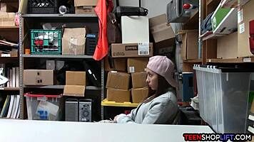 security guard catches tiny teen stealing and gives blowjob in store 😲