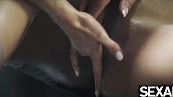 Sexy lesbian blonde squirts hard during oiled orgasm!