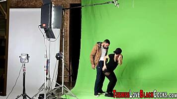 Blonde hottie tugs and rides that massive black cock