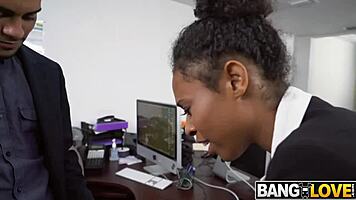 Ivy young 18+ rides mr jay's cock hard in office for cum in mouth