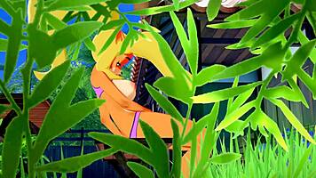 Petite Coco Bandicoot masturbates outdoors, fingering her pussy to climax