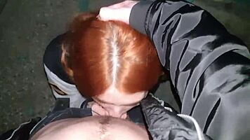 redhead girl sucked in stairwell while parents home, horny monster cock