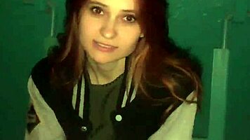 redhead girl sucked in stairwell while parents home, horny monster cock