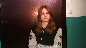 redhead girl sucked in stairwell while parents home, horny monster cock