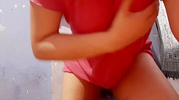 Homemade sex with brunette amateur on holiday, her natural tits bouncing.