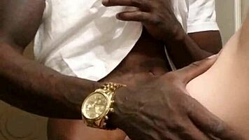 Amateur snow bunny in restrooms with big black cock