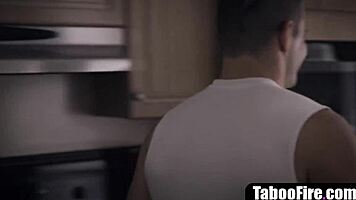 Stepbrother and stepsister compete for stepmoms pussy in family taboo