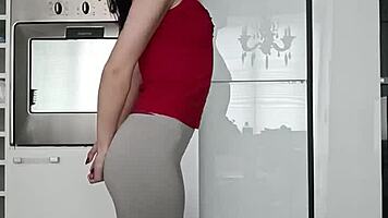 Damn! Check this petite brunette's narrow ass in leggings at the gym! Can you handle her small 18+ tits?