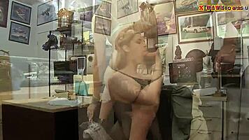 Watch skinny blonde get railed by pawn guy
