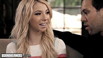 Babysitter Kenzie Reeves joins tattooed couple for wild hairless pussy play