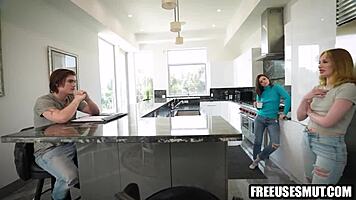 Broke teen 18+ gets free passive sex from roommates