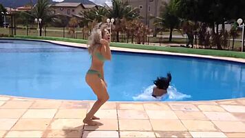 Best Friends Take on Pool Yoga Challenge with Water Fun
