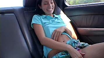 Chloe 18 showin’ her natural tits, fingering that pussy at car