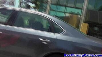 Amateurs in a Wild Sex Party Inside a Car at Night