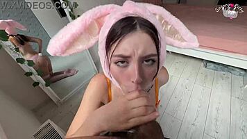 Hungry Bunny Gets Deep Sucking Big Dick And Eating Cum To Satisfy