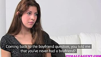 Cute virgin explores her limits with first orgasm on casting sofa