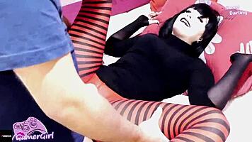 Hot goth stepsister enjoys hard fuck in costumes with big ass