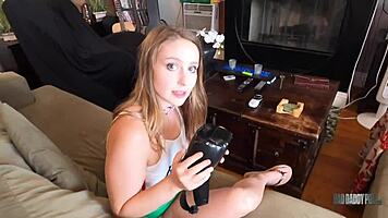 Slutty Blonde Laney Grey Rides Stepdaddy With Horny Passion