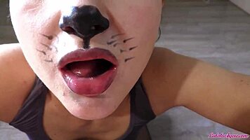 Sexy Kitty Sucks Big Dick and Swallows Cum Over Milk