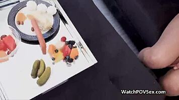 Blindfolded girlfriend tastes cock