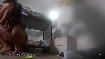 hot black latina having first time anal sex backstage, ouch it hurts!