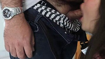 Petite Asian Slut Gives Blowjob and Gets Bent Over for Shaved Pussy Fuck Without Condom Cumshot