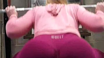 nude squats with butt plug while masturbating at gym