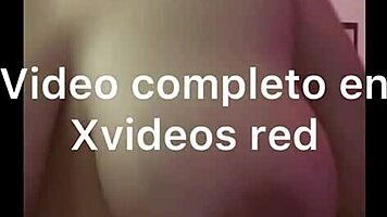 Wife touches herself with vibrator, showing big tits and ass