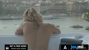 hot blonde in jacuzzi masturbates before getting dicked hard and facial 😘