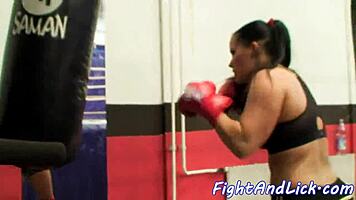 Busty European babes wrestle naked in the ring for dominance